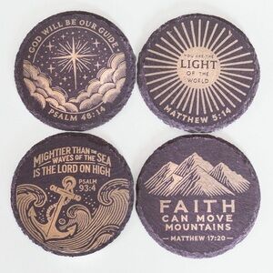 Inspirational bible nature Christian religious slate Coasters Set of 4 -New